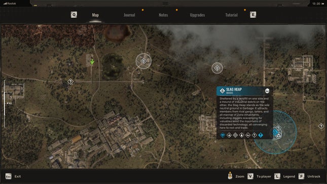 Screenshot of the Stalker 2 map showing the location of the Riemann SMG at the player's location.